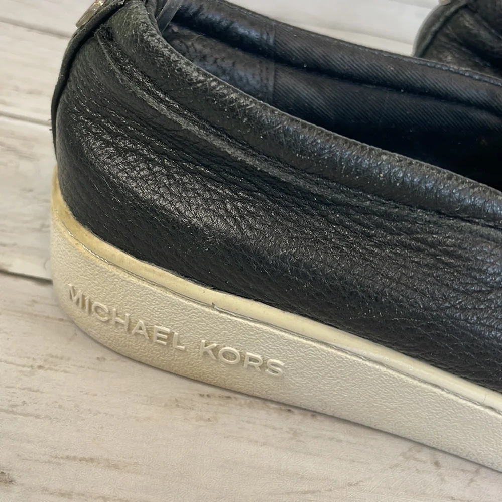 Michael Kors Studded Black Leather Leo Slip On Sneakers